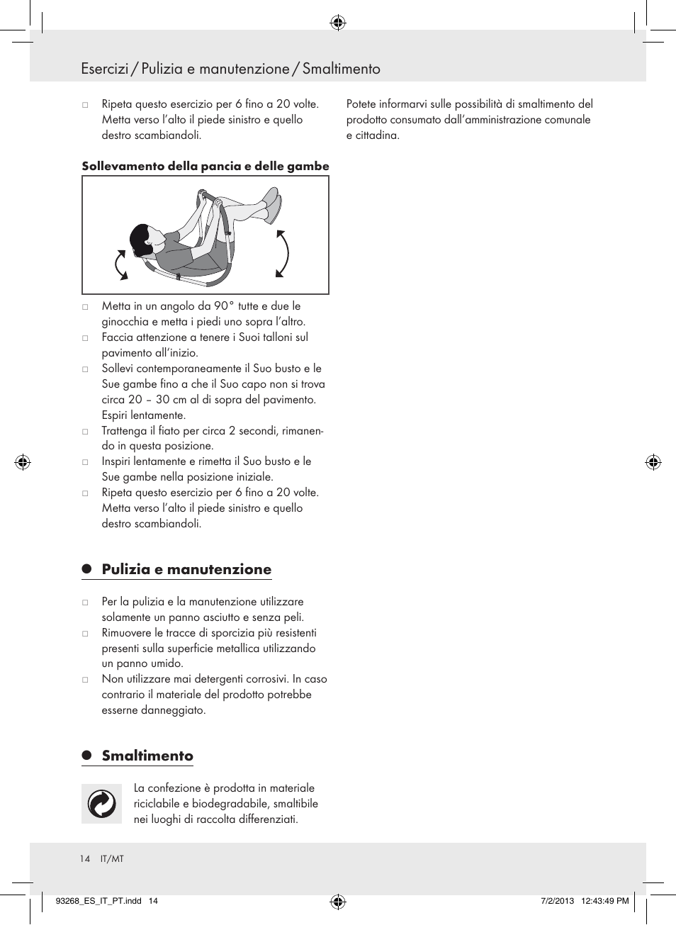 Esercizi / pulizia e manutenzione / smaltimento, Pulizia e manutenzione, Smaltimento | Crivit Z31742 User Manual | Page 15 / 36