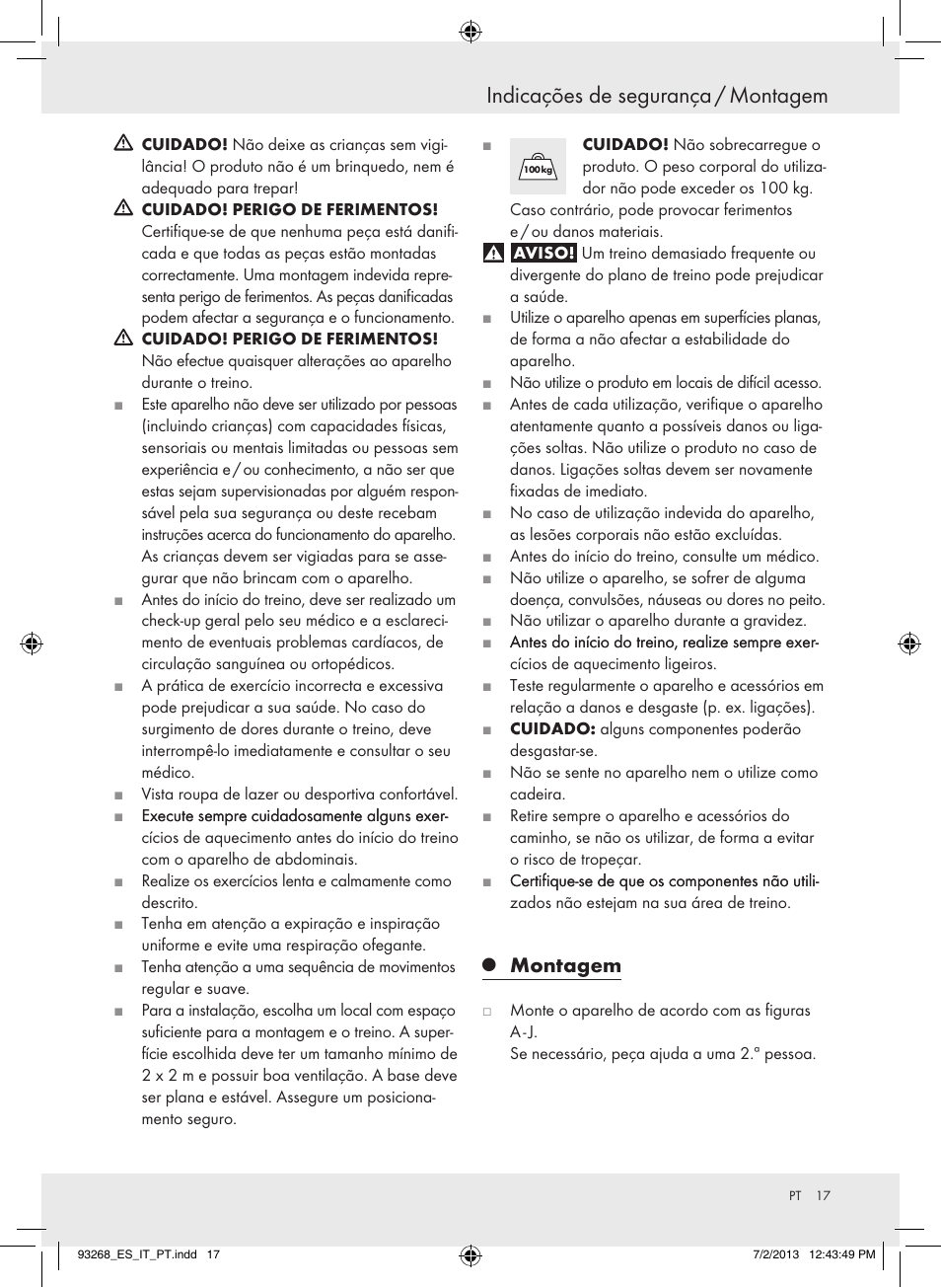 Indicações de segurança / montagem, Montagem | Crivit Z31742 User Manual | Page 18 / 36