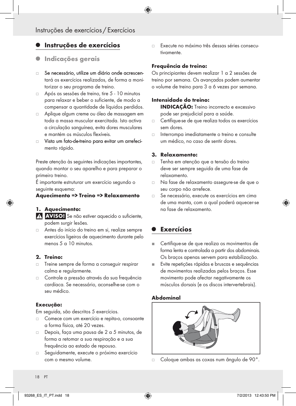 Instruções de exercícios / exercícios, Instruções de exercícios, Indicações gerais | Exercícios | Crivit Z31742 User Manual | Page 19 / 36