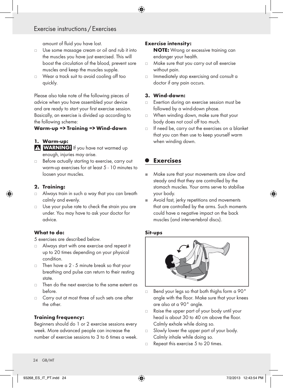 Exercise instructions / exercises, Exercises | Crivit Z31742 User Manual | Page 25 / 36