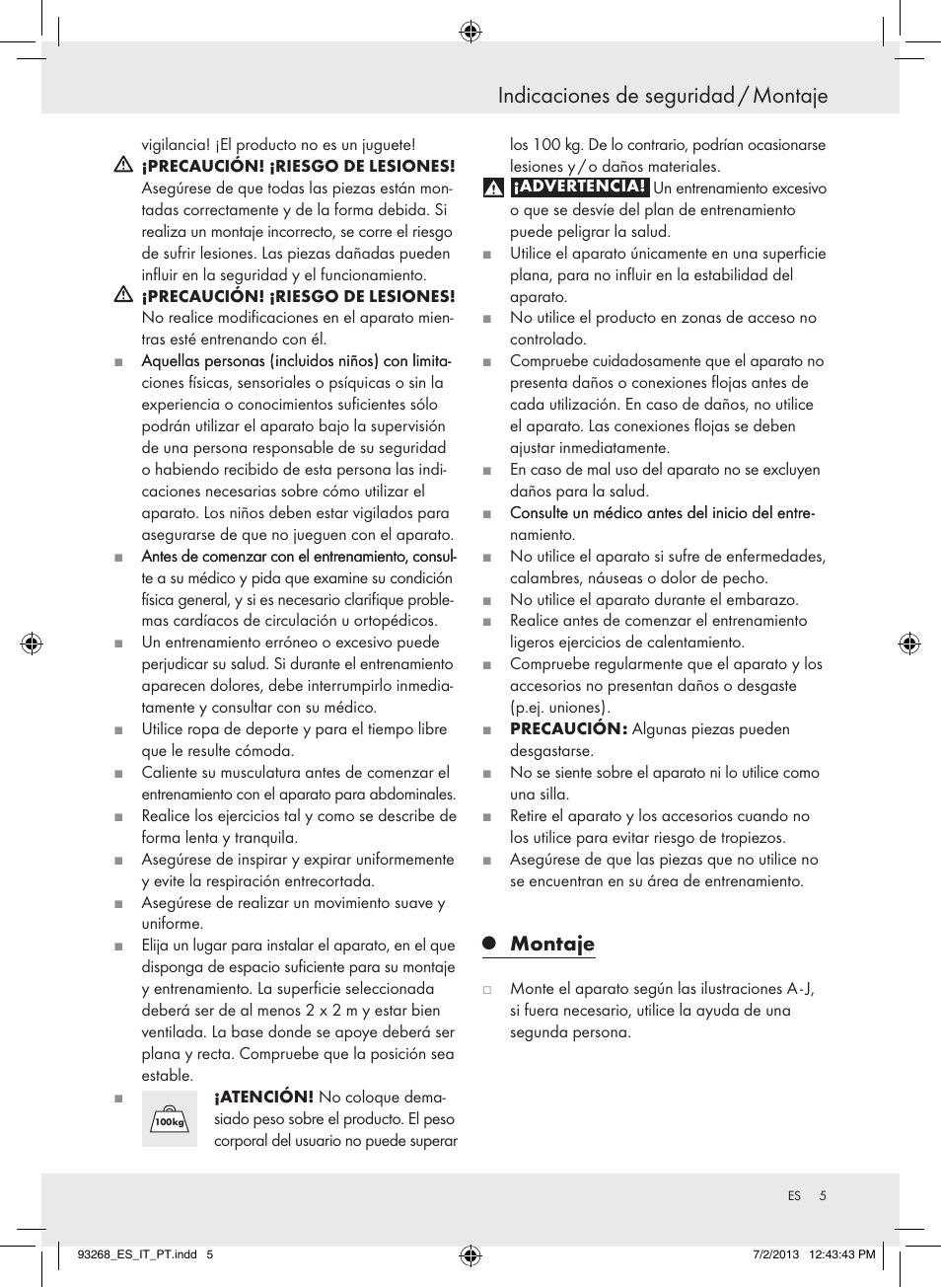 Indicaciones de seguridad / montaje, Montaje | Crivit Z31742 User Manual | Page 6 / 36