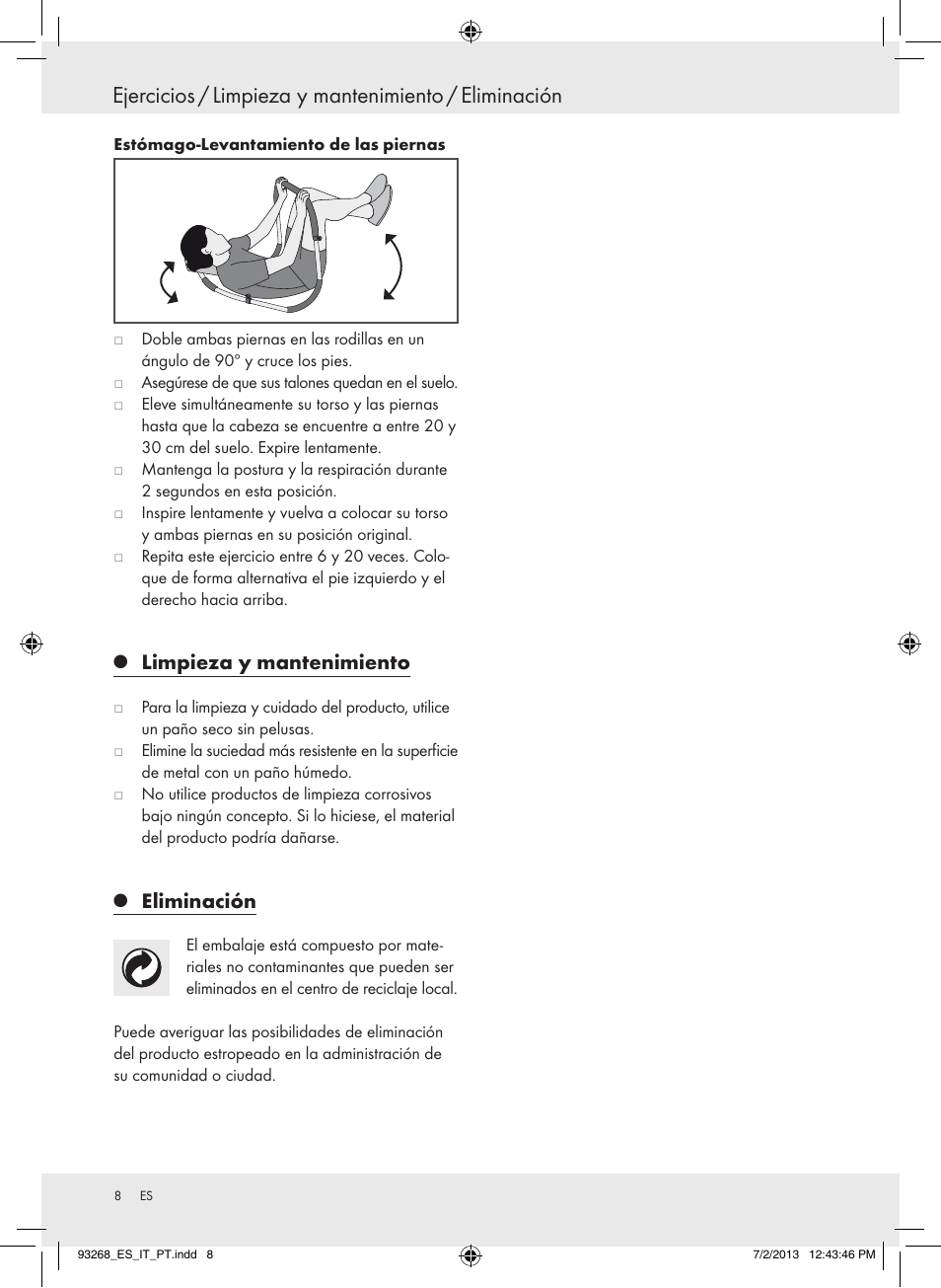Limpieza y mantenimiento, Eliminación | Crivit Z31742 User Manual | Page 9 / 36