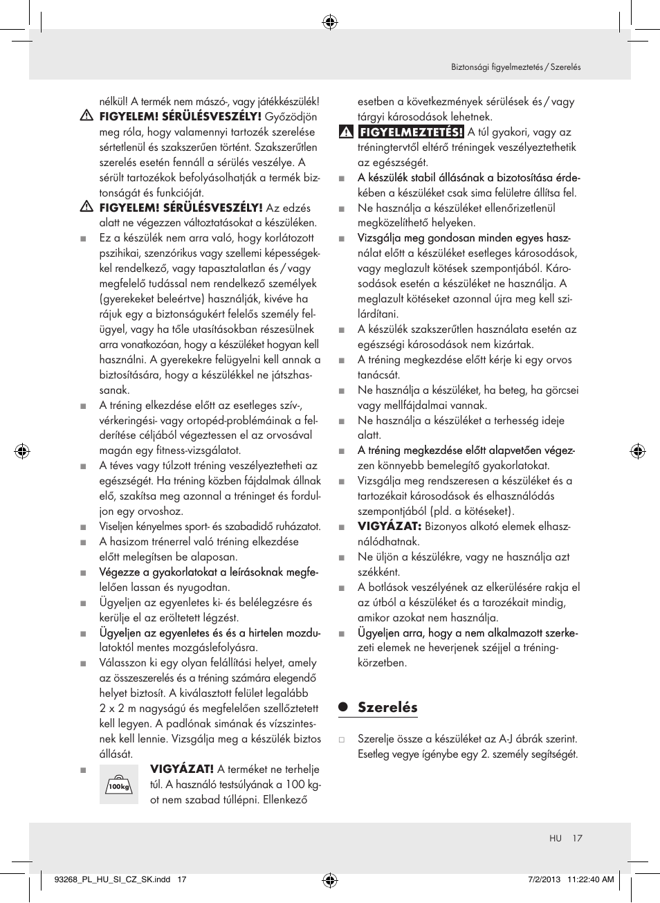 Szerelés | Crivit Z31742 User Manual | Page 18 / 48