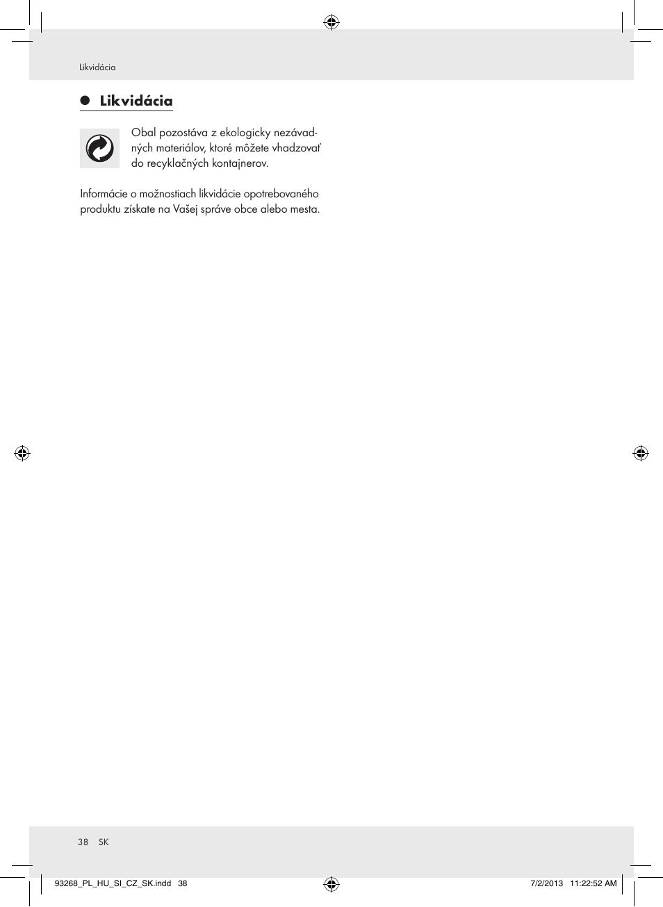 Likvidácia | Crivit Z31742 User Manual | Page 39 / 48