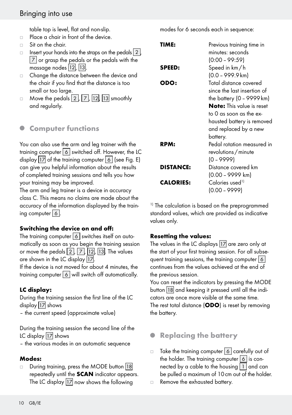 Q computer functions, Bringing into use, Computer functions | Replacing the battery | Crivit Z31434 User Manual | Page 10 / 48