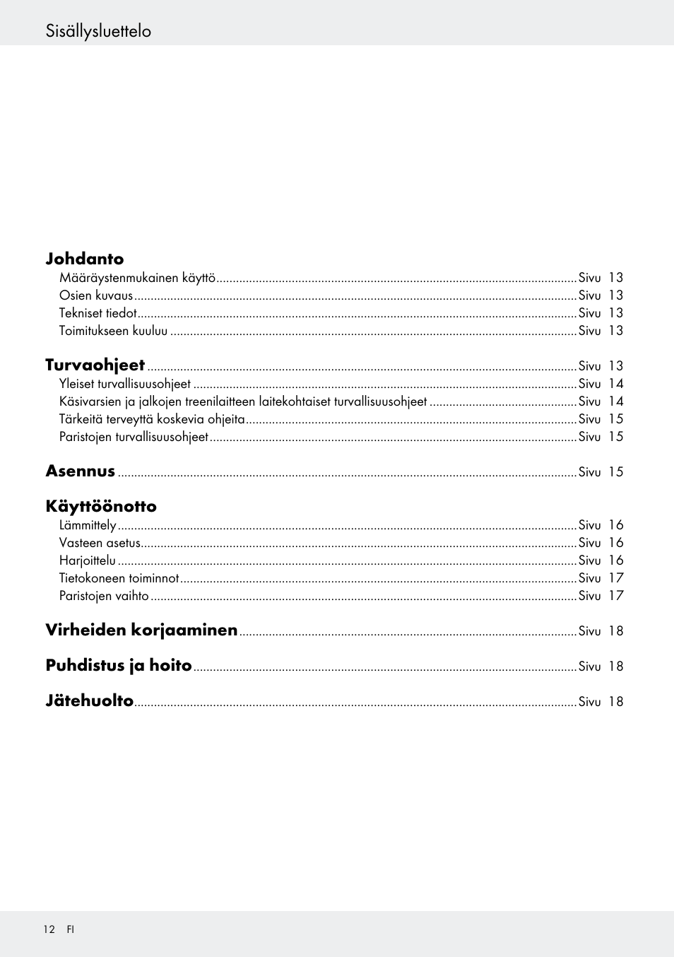 Sisällysluettelo | Crivit Z31434 User Manual | Page 12 / 48