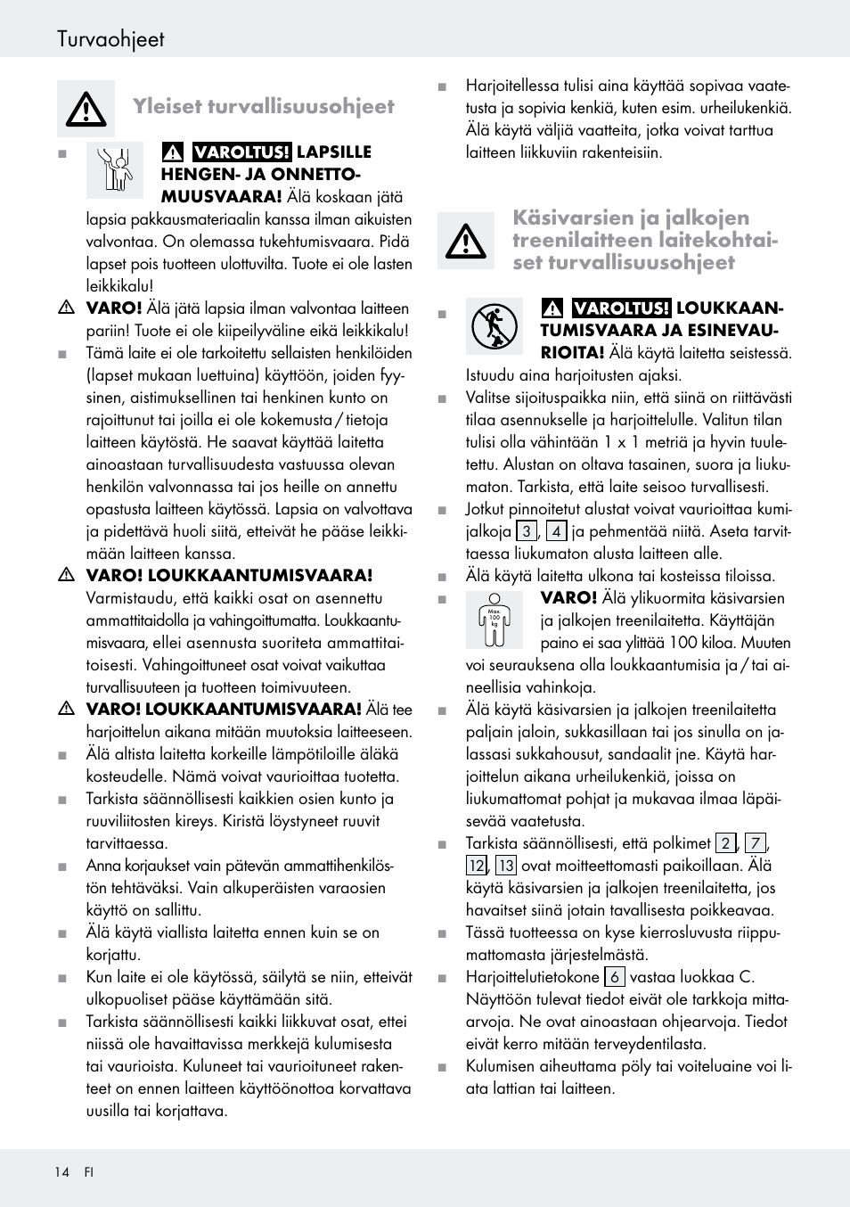 Yleiset turvallisuusohjeet, Turvaohjeet | Crivit Z31434 User Manual | Page 14 / 48