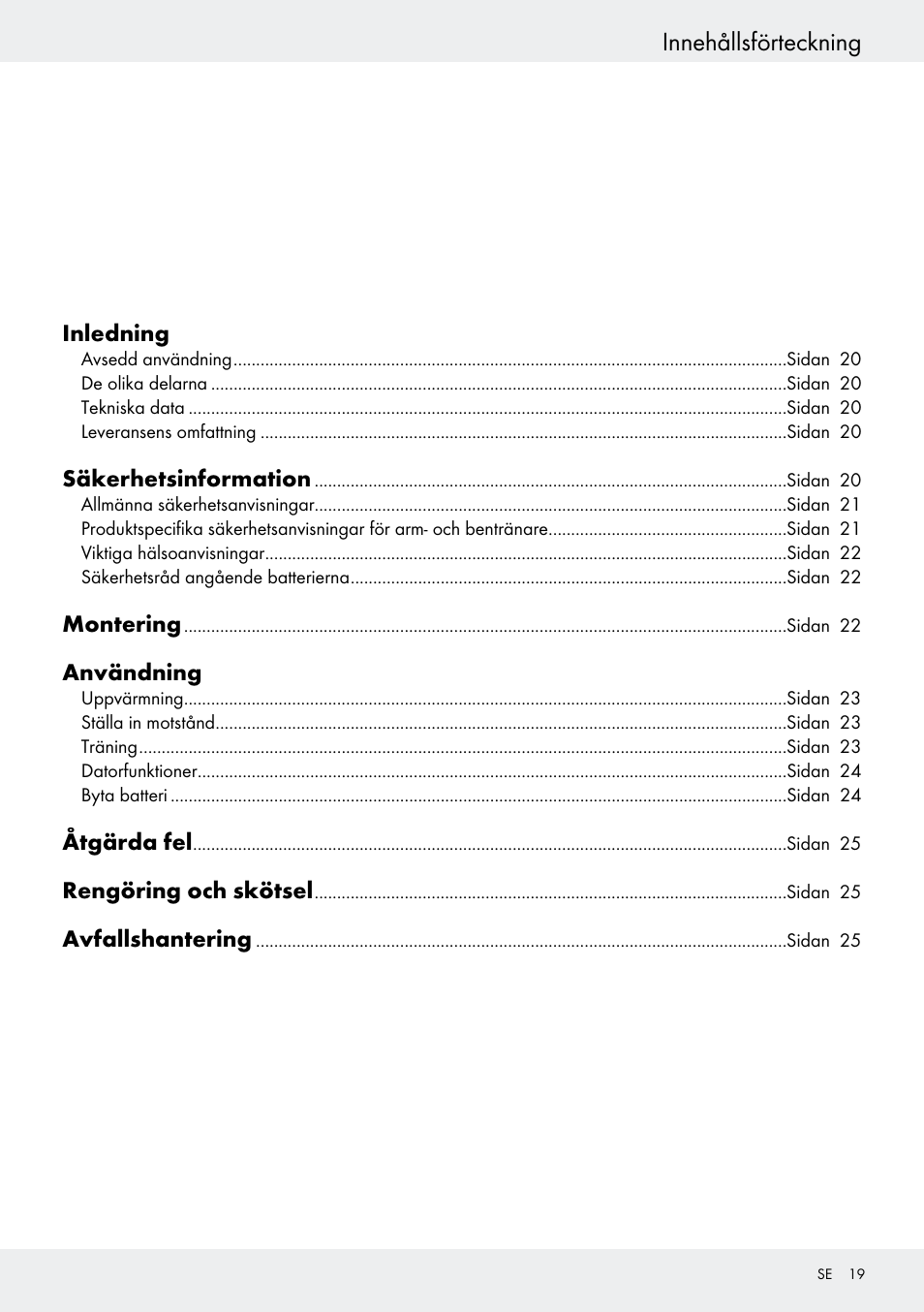 Innehållsförteckning | Crivit Z31434 User Manual | Page 19 / 48