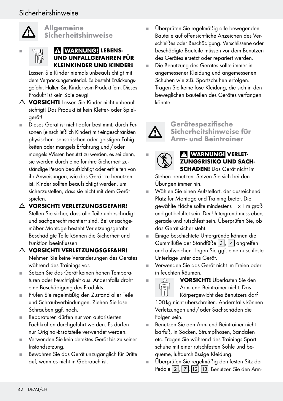 Allgemeine sicherheitshinweise, Sicherheitshinweise | Crivit Z31434 User Manual | Page 42 / 48
