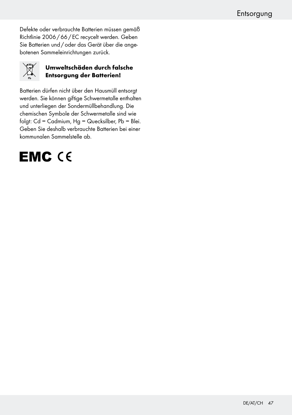 Entsorgung | Crivit Z31434 User Manual | Page 47 / 48