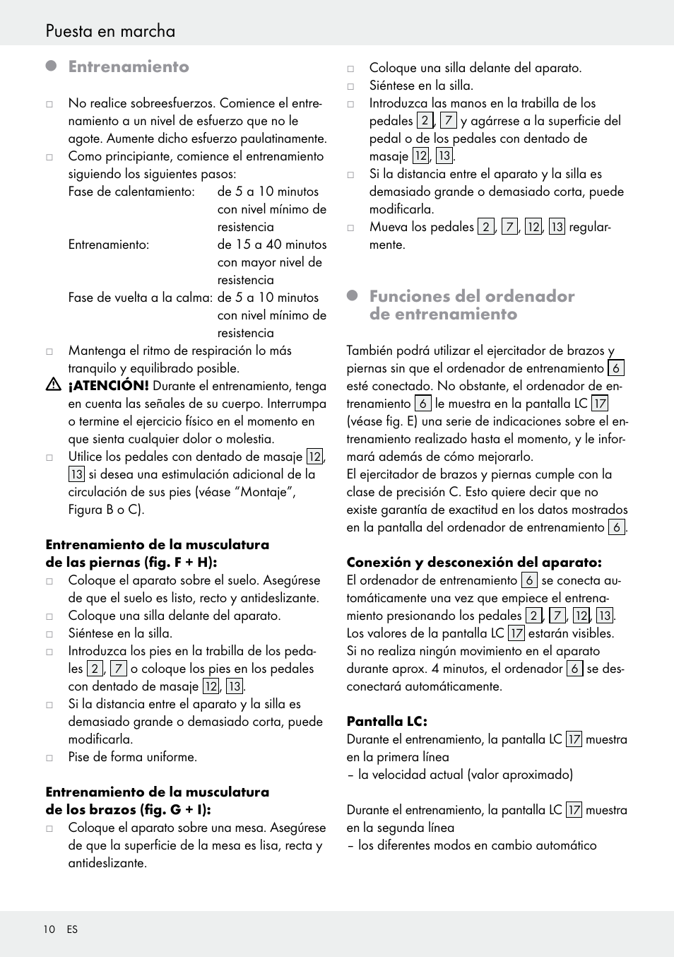 Q entrenamiento, Q funciones del ordenador de entrenamiento, Puesta en marcha | Entrenamiento, Funciones del ordenador de entrenamiento | Crivit Z31434 User Manual | Page 10 / 43