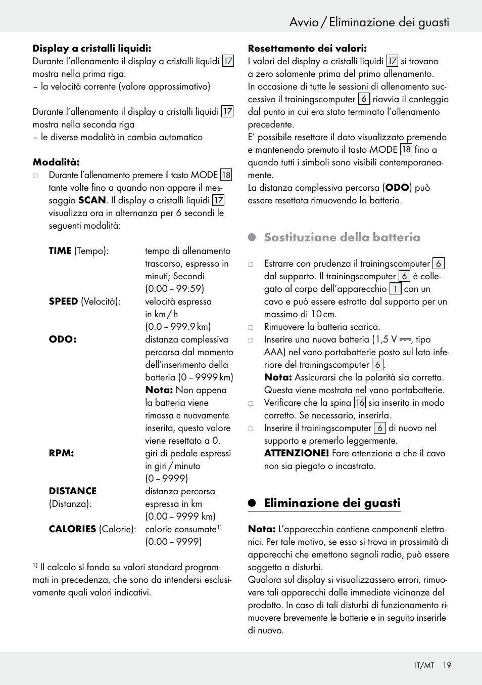 Q sostituzione della batteria, Eliminazione dei guasti, Avvio / eliminazione dei guasti | Sostituzione della batteria | Crivit Z31434 User Manual | Page 19 / 43