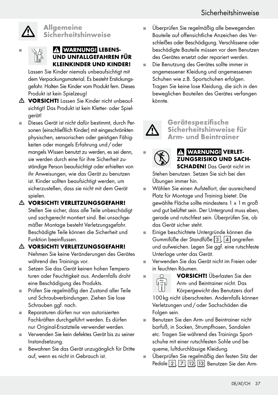 Allgemeine sicherheitshinweise, Sicherheitshinweise | Crivit Z31434 User Manual | Page 37 / 43