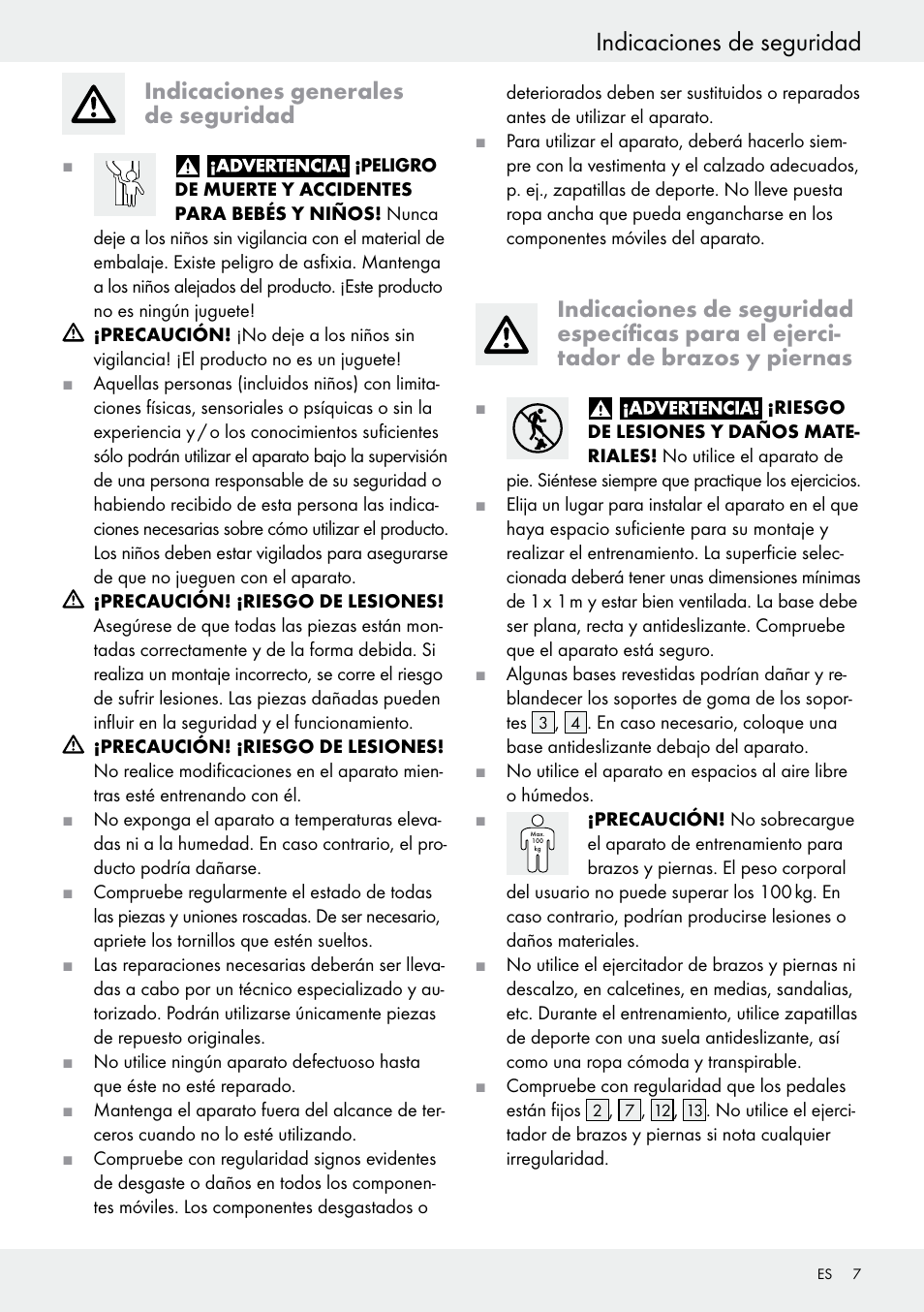 Indicaciones generales de seguridad, Indicaciones de seguridad | Crivit Z31434 User Manual | Page 7 / 43