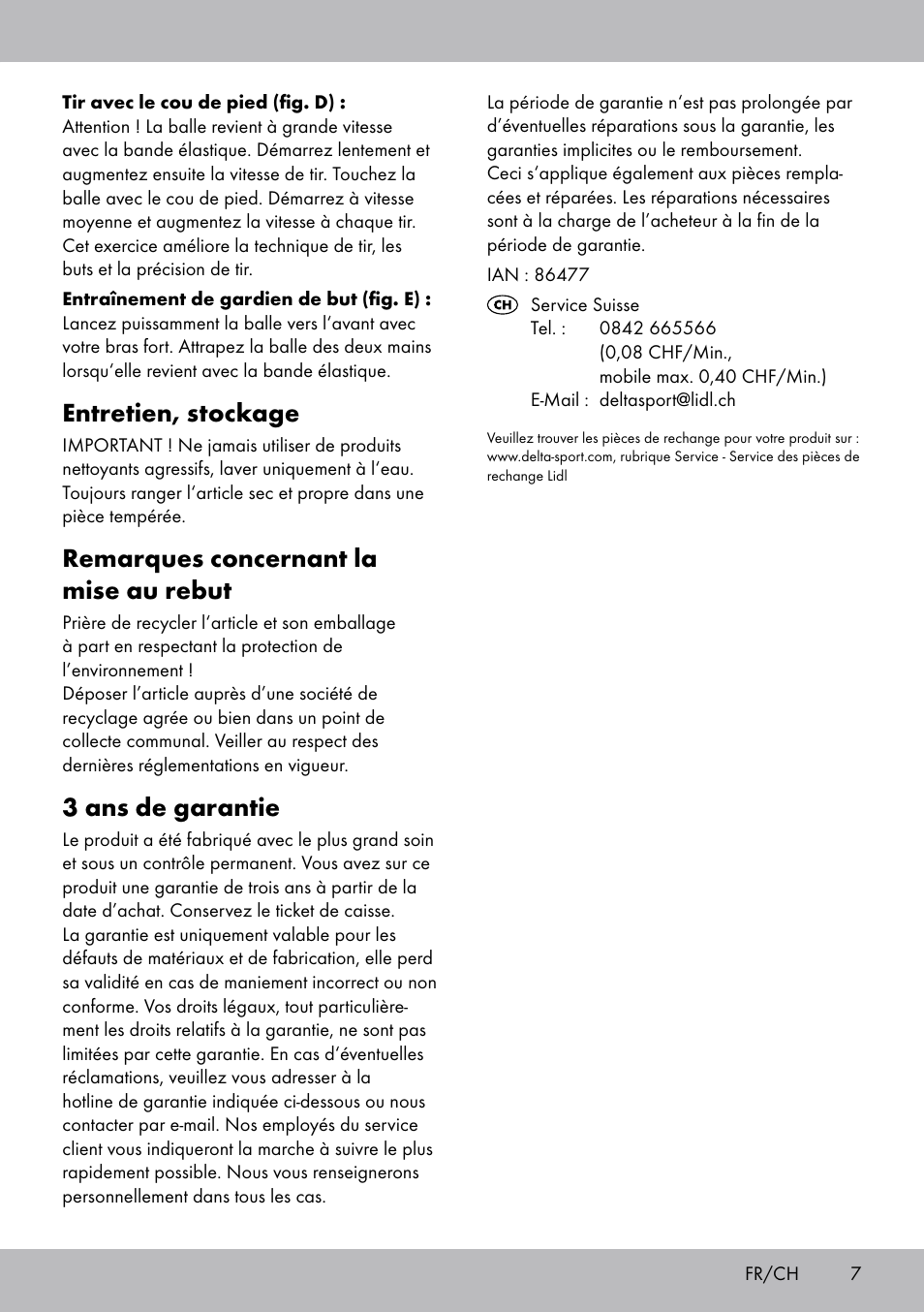 Entretien, stockage, Remarques concernant la mise au rebut, 3 ans de garantie | Crivit FT-1625 User Manual | Page 7 / 16