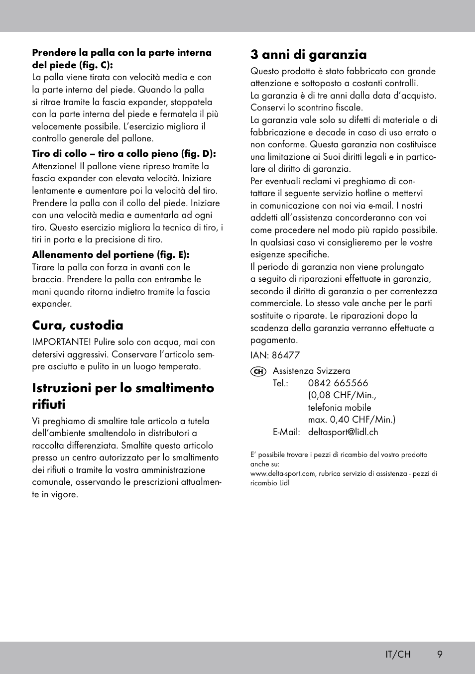 3 anni di garanzia, Cura, custodia, Istruzioni per lo smaltimento rifiuti | Crivit FT-1625 User Manual | Page 9 / 16