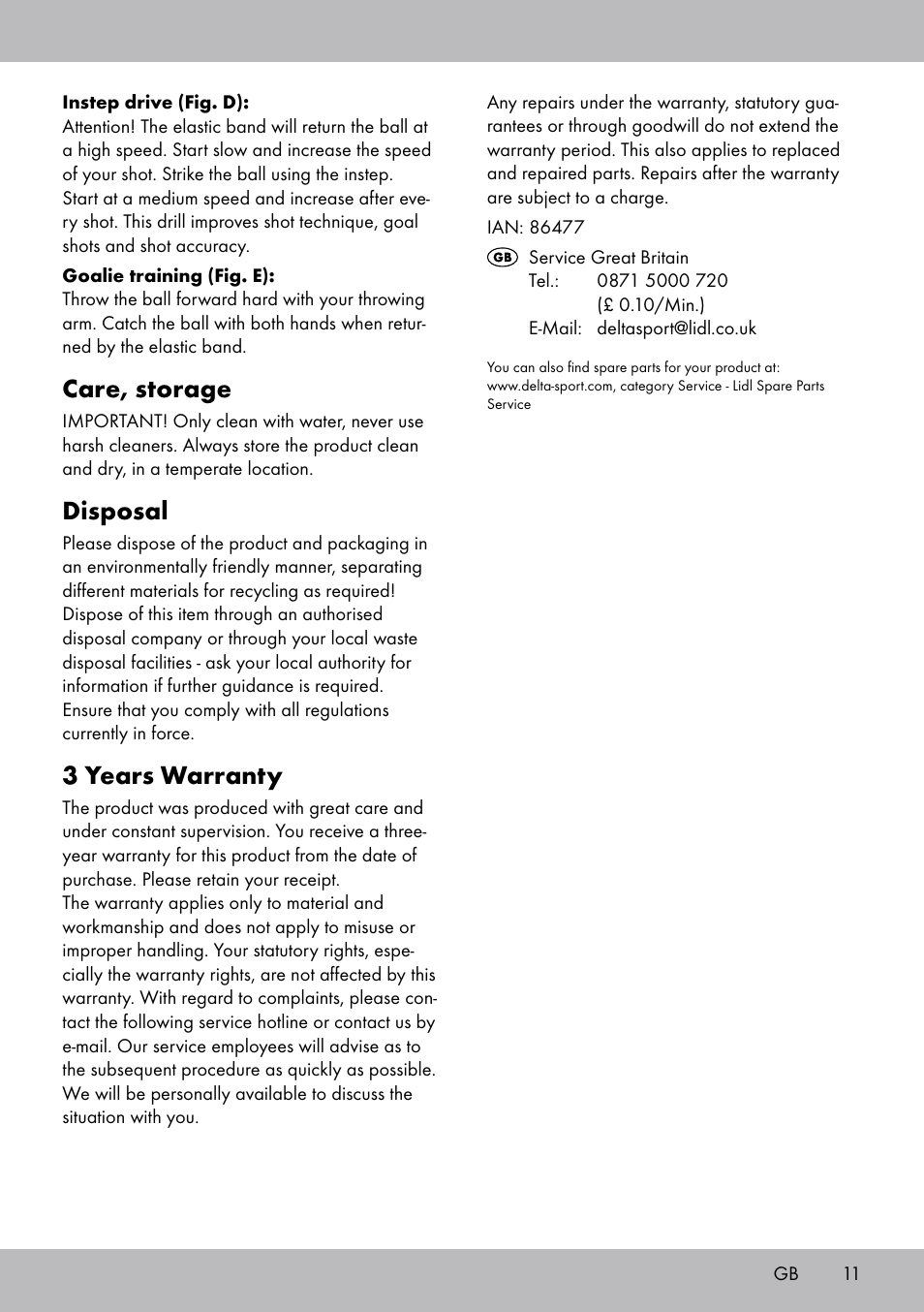 Care, storage, Disposal, 3 years warranty | Crivit FT-1625 User Manual | Page 11 / 12