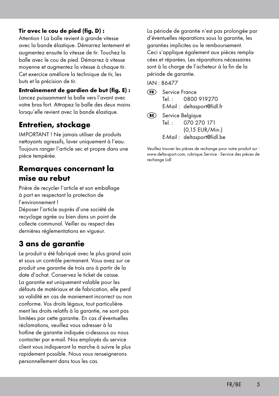 Entretien, stockage, Remarques concernant la mise au rebut, 3 ans de garantie | Crivit FT-1625 User Manual | Page 5 / 12