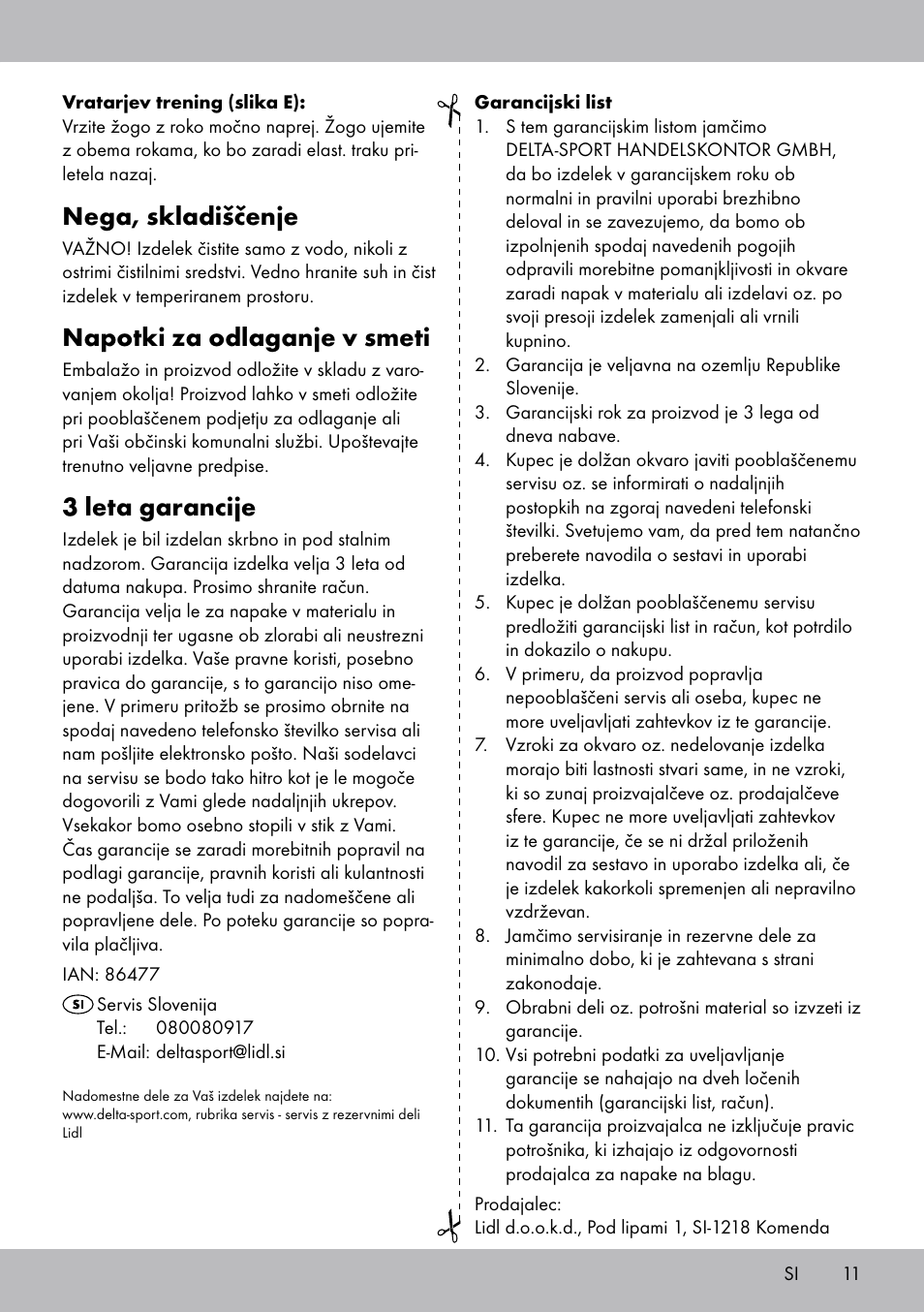 Nega, skladiščenje, Napotki za odlaganje v smeti, 3 leta garancije | Crivit FT-1625 User Manual | Page 11 / 20