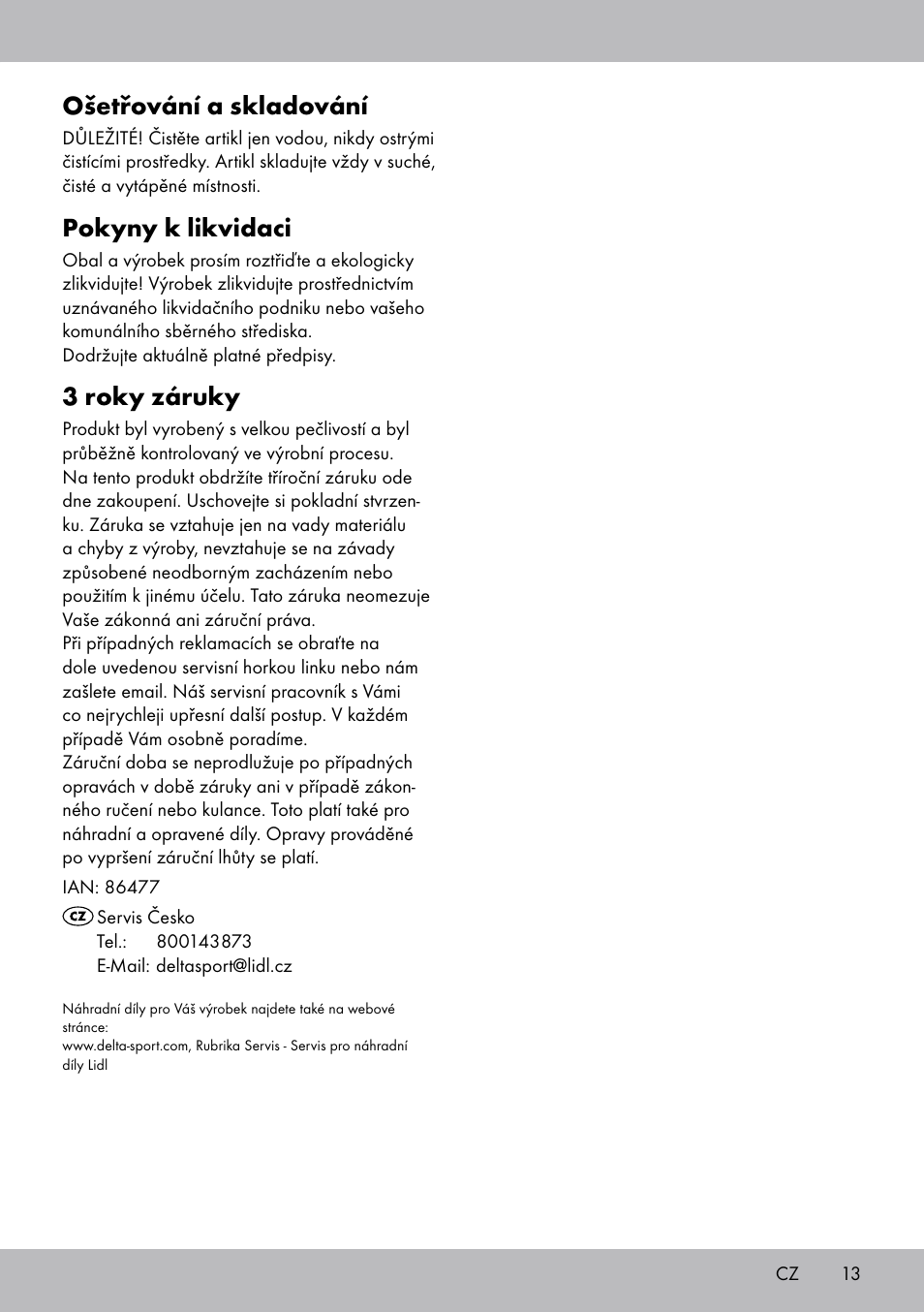 Ošetřování a skladování, Pokyny k likvidaci, 3 roky záruky | Crivit FT-1625 User Manual | Page 13 / 20