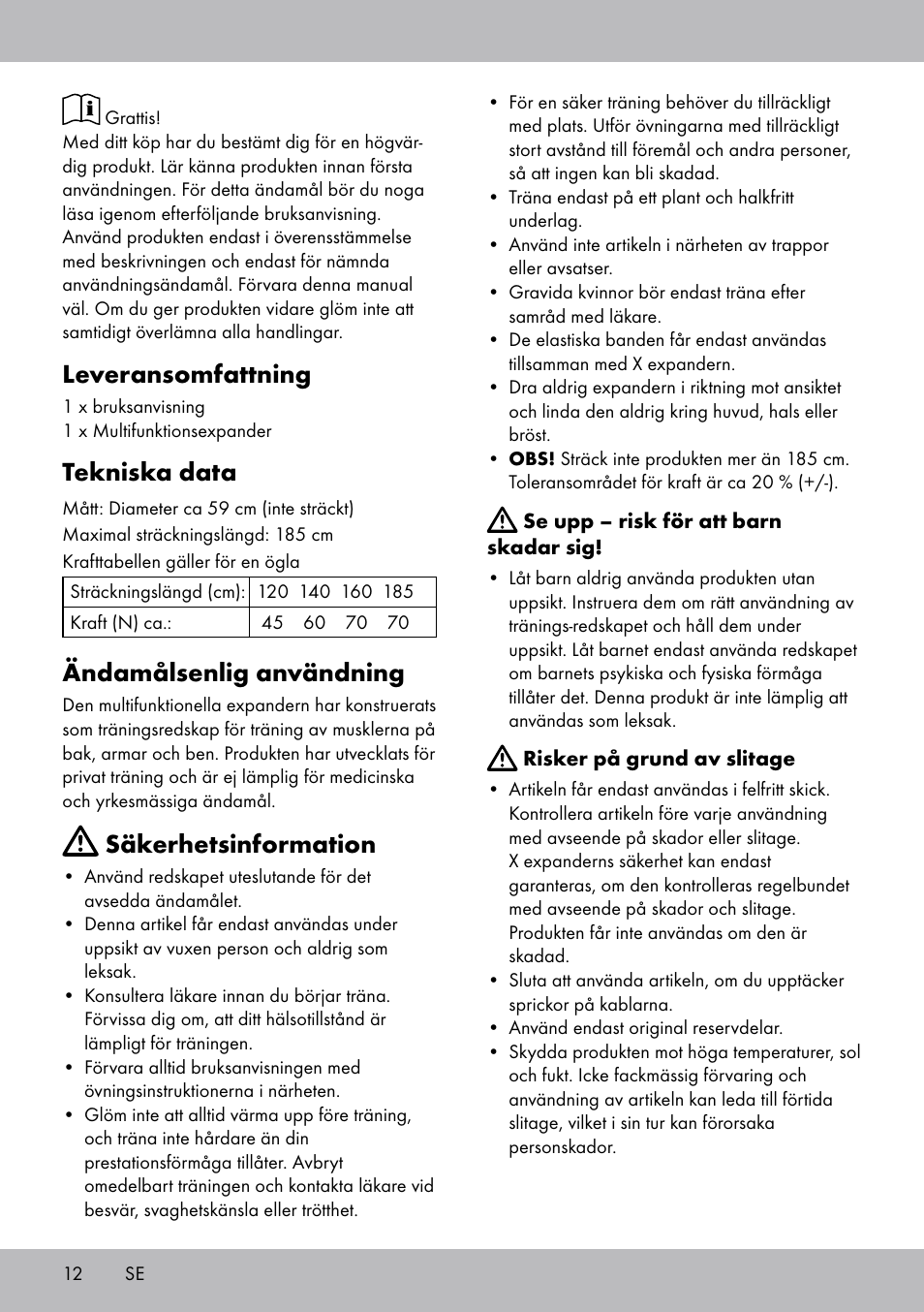 Leveransomfattning, Tekniska data, Ändamålsenlig användning | Säkerhetsinformation | Crivit DF-1757 Multiexpander User Manual | Page 12 / 28