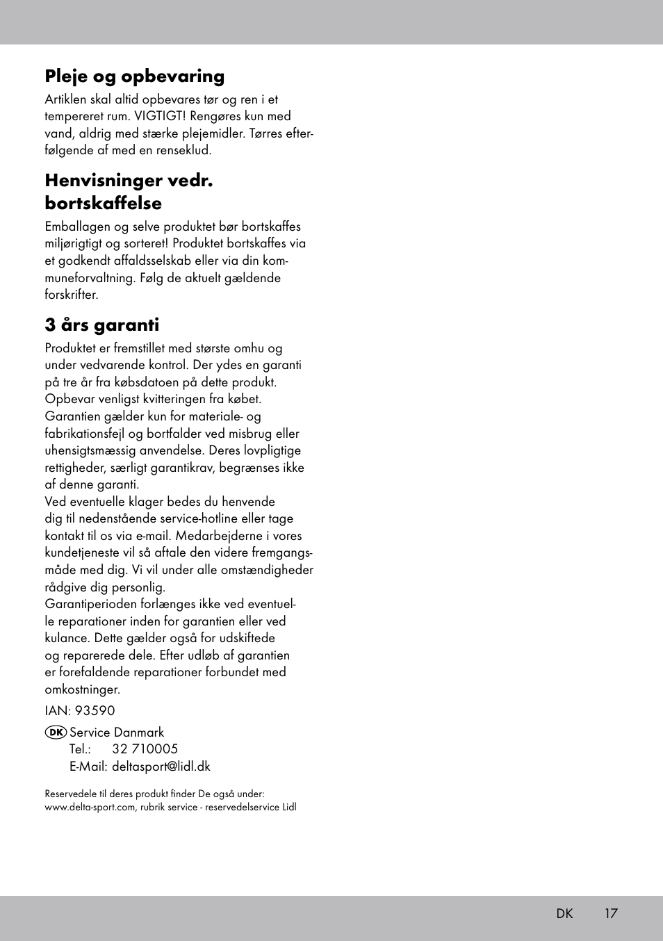 Pleje og opbevaring, Henvisninger vedr. bortskaffelse, 3 års garanti | Crivit DF-1757 Multiexpander User Manual | Page 17 / 28