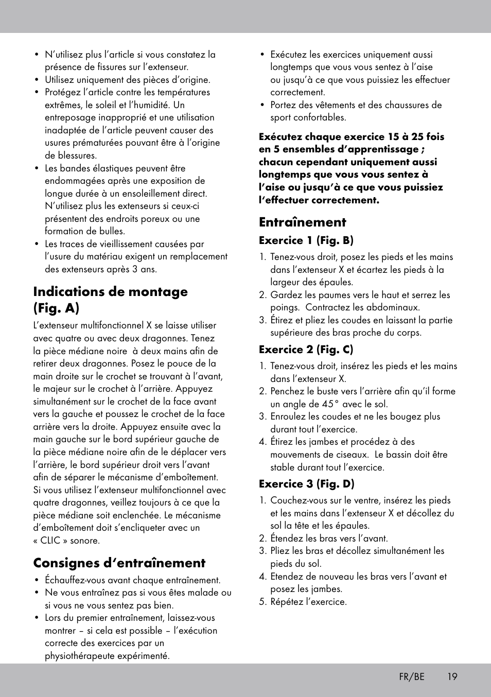 Indications de montage (fig. a), Consignes d‘entraînement, Entraînement | Crivit DF-1757 Multiexpander User Manual | Page 19 / 28