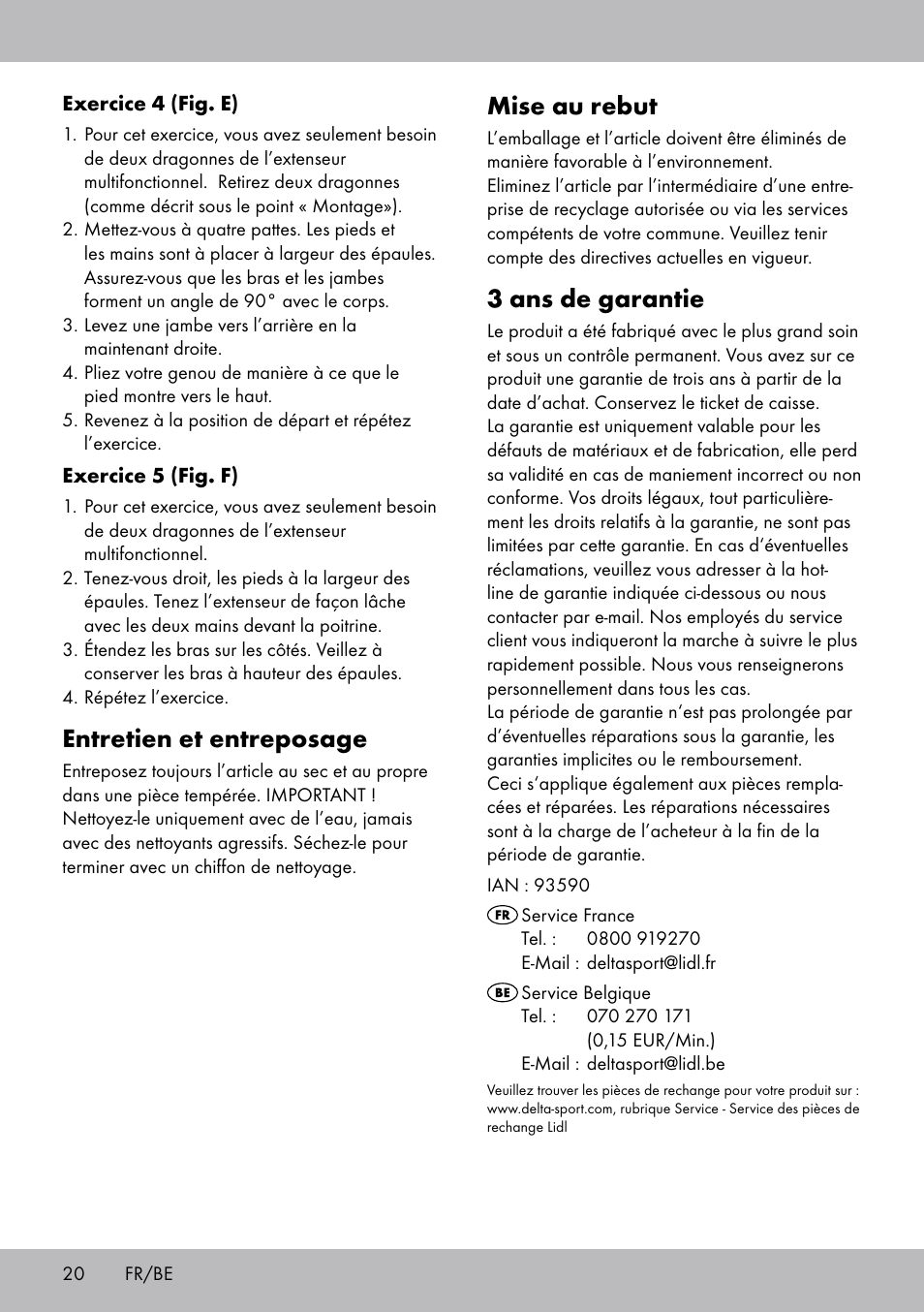Mise au rebut, 3 ans de garantie, Entretien et entreposage | Crivit DF-1757 Multiexpander User Manual | Page 20 / 28