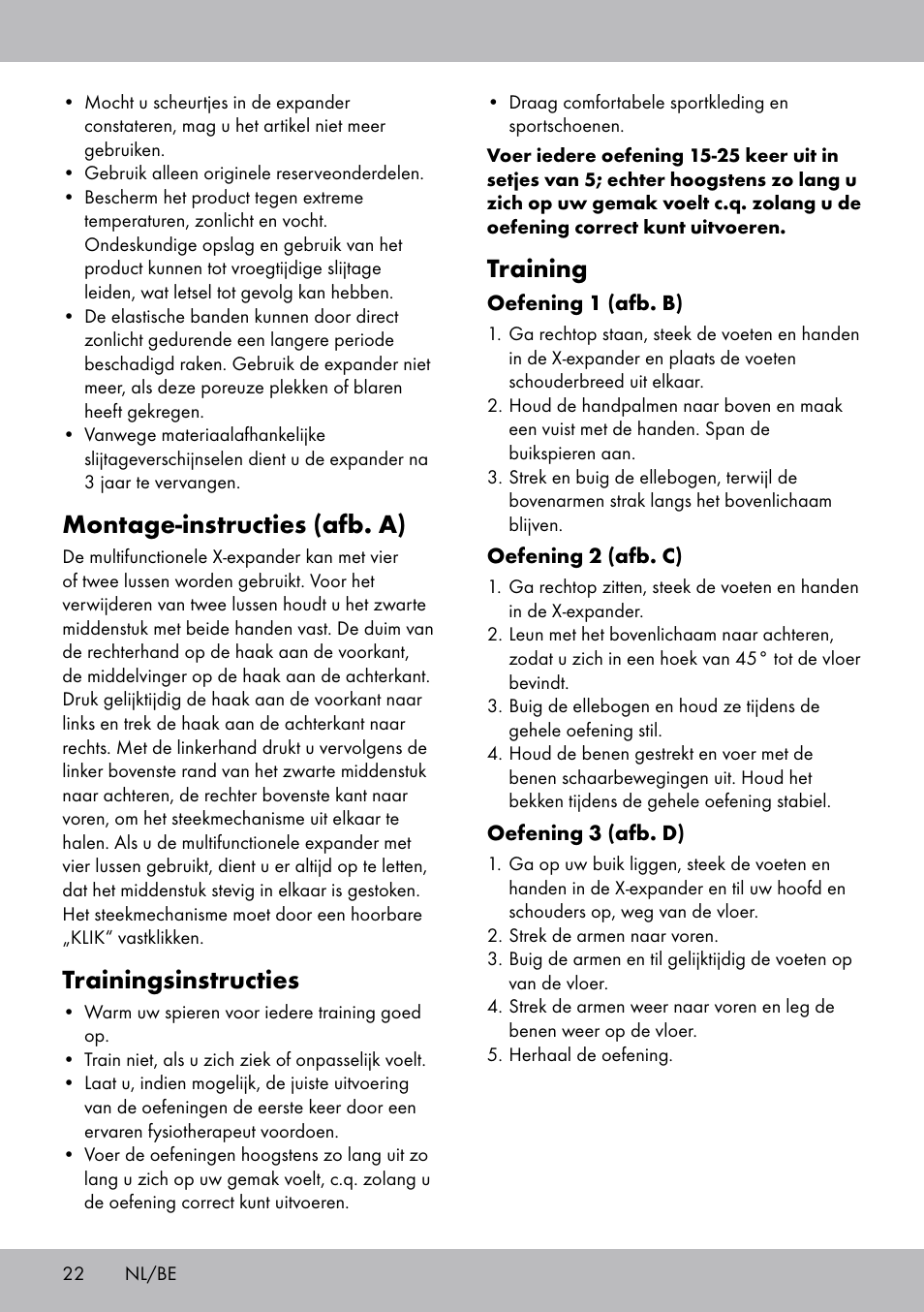 Montage-instructies (afb. a), Trainingsinstructies, Training | Crivit DF-1757 Multiexpander User Manual | Page 22 / 28