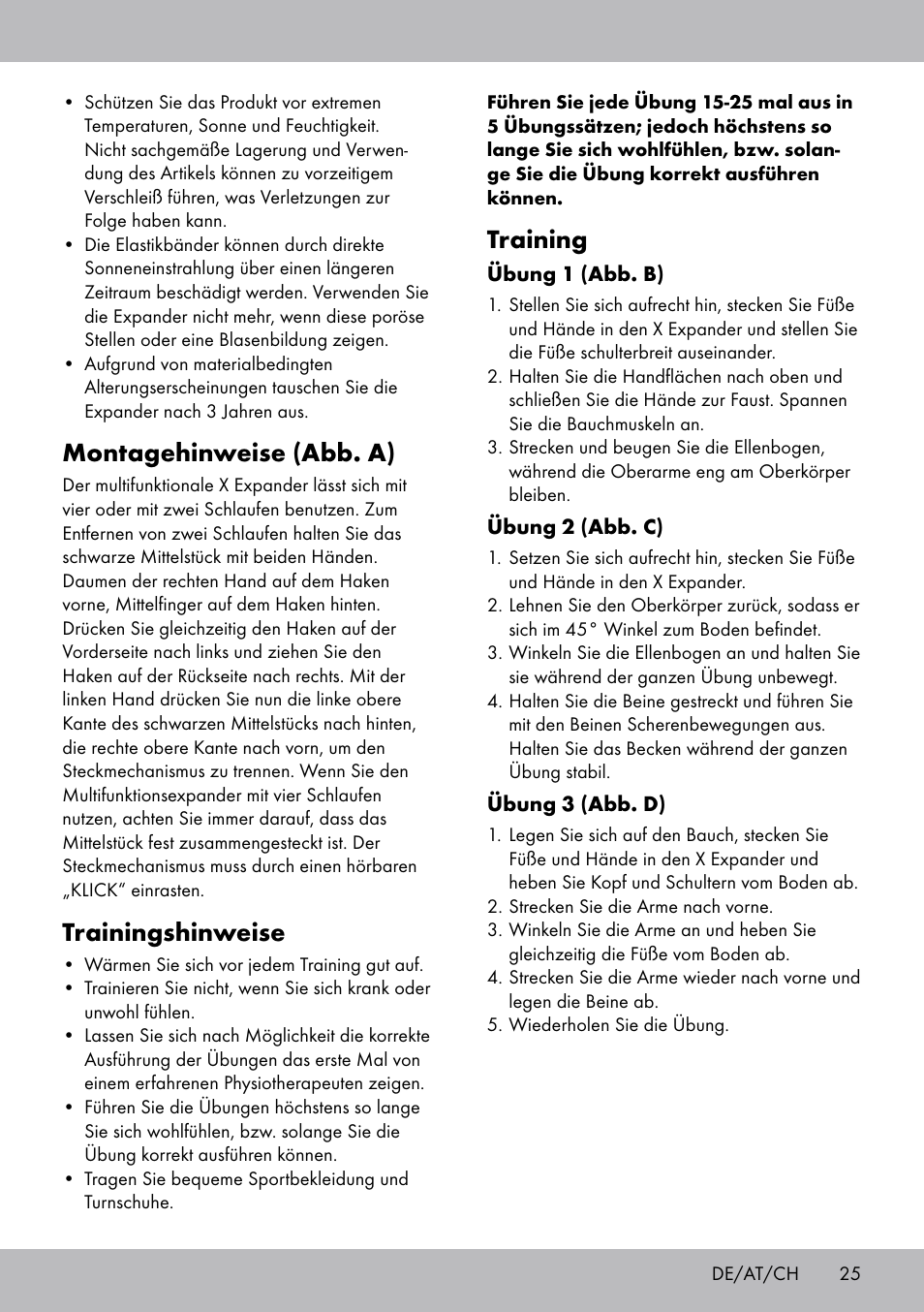 Montagehinweise (abb. a), Trainingshinweise, Training | Crivit DF-1757 Multiexpander User Manual | Page 25 / 28