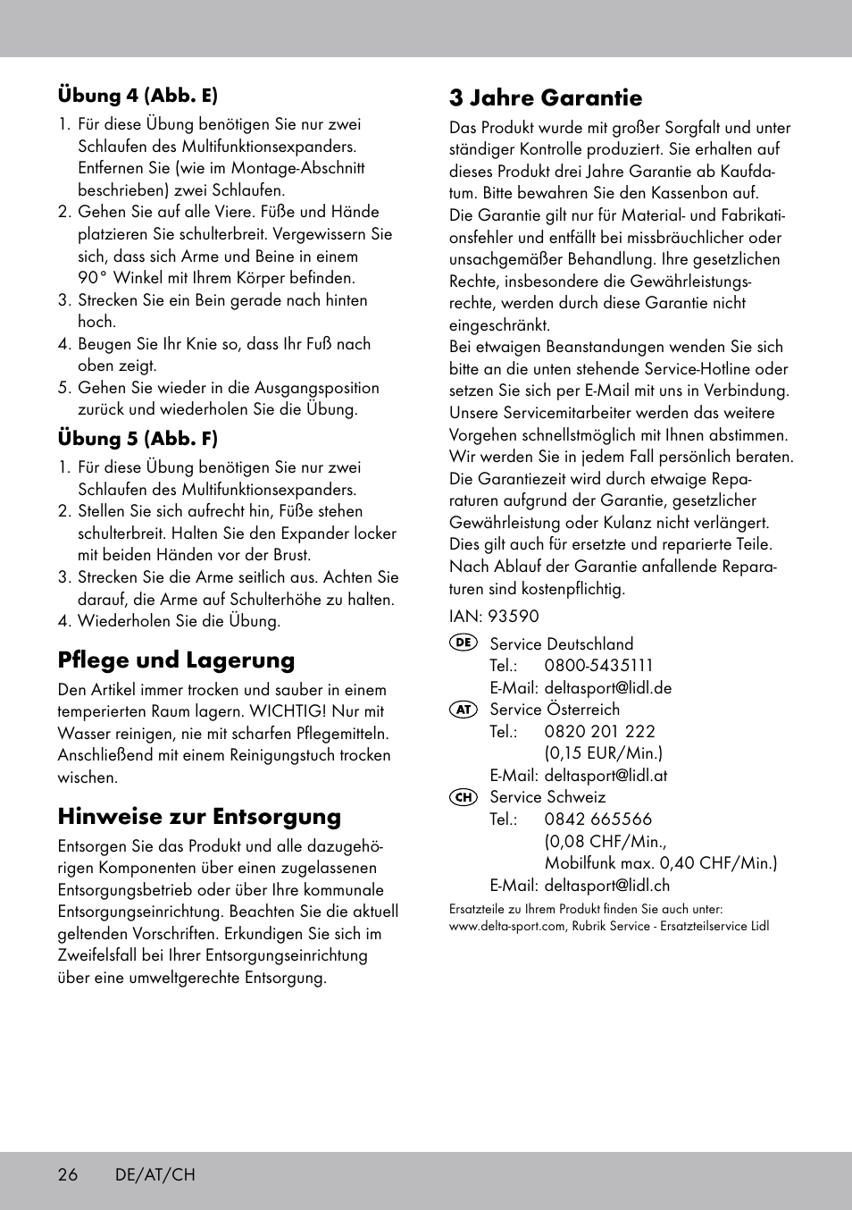 3 jahre garantie, Pflege und lagerung, Hinweise zur entsorgung | Crivit DF-1757 Multiexpander User Manual | Page 26 / 28