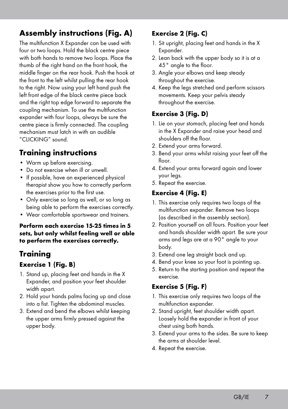 Assembly instructions (fig. a), Training instructions, Training | Crivit DF-1757 Multiexpander User Manual | Page 7 / 28