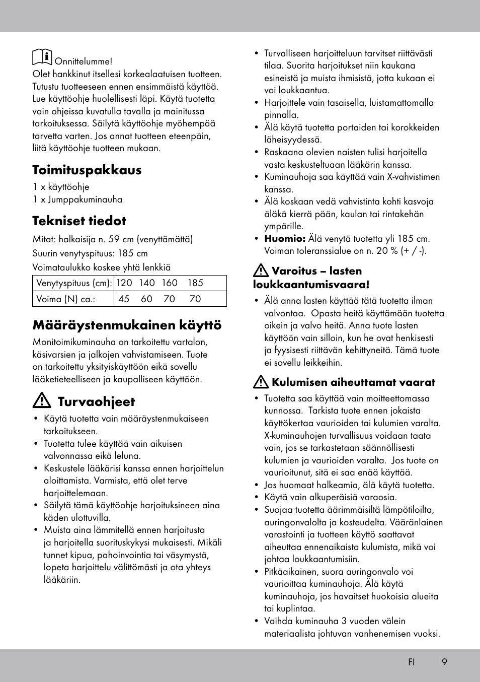 Toimituspakkaus, Tekniset tiedot, Määräystenmukainen käyttö | Turvaohjeet | Crivit DF-1757 Multiexpander User Manual | Page 9 / 28