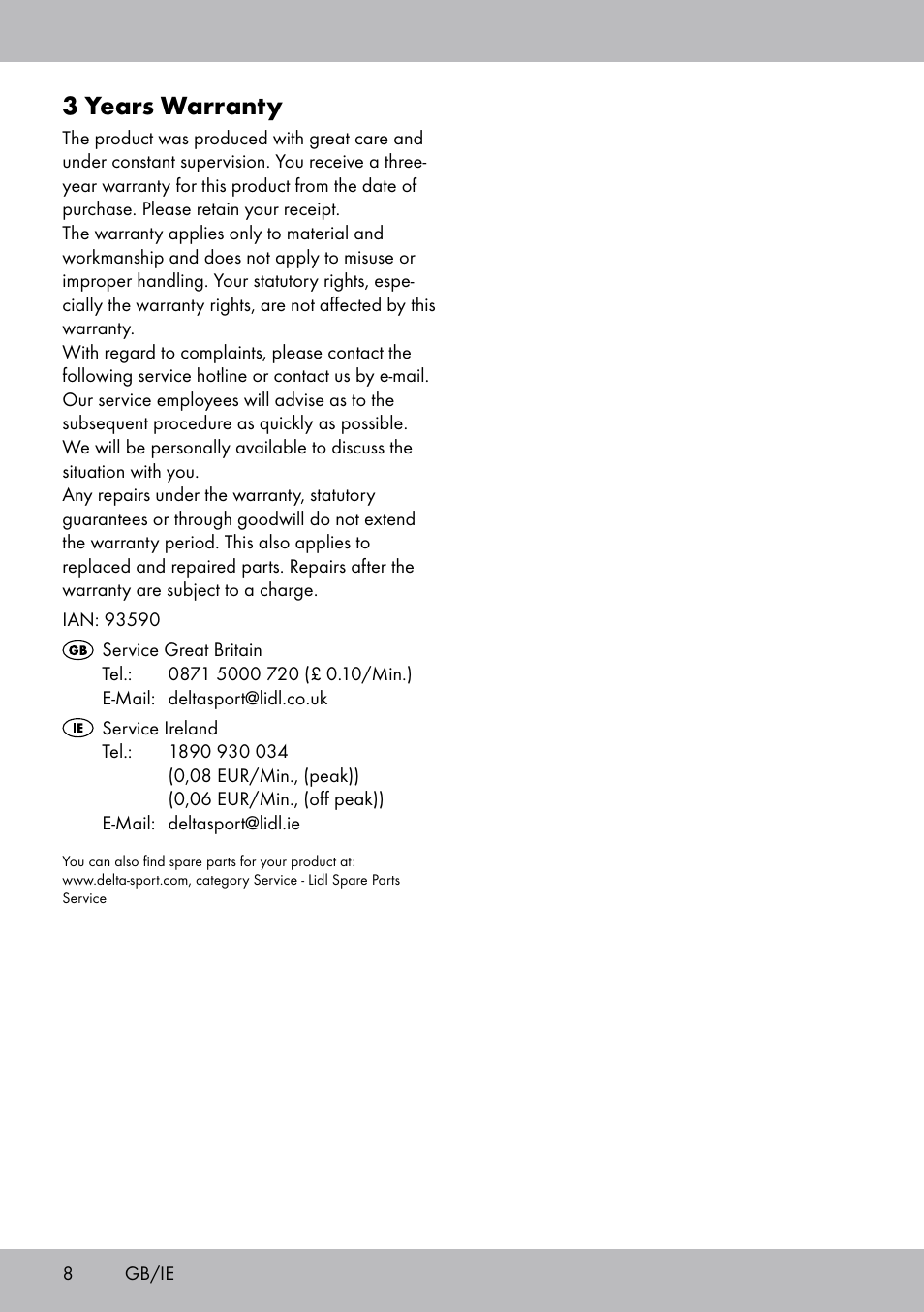 3 years warranty | Crivit DF-1758 Stretchband User Manual | Page 8 / 28