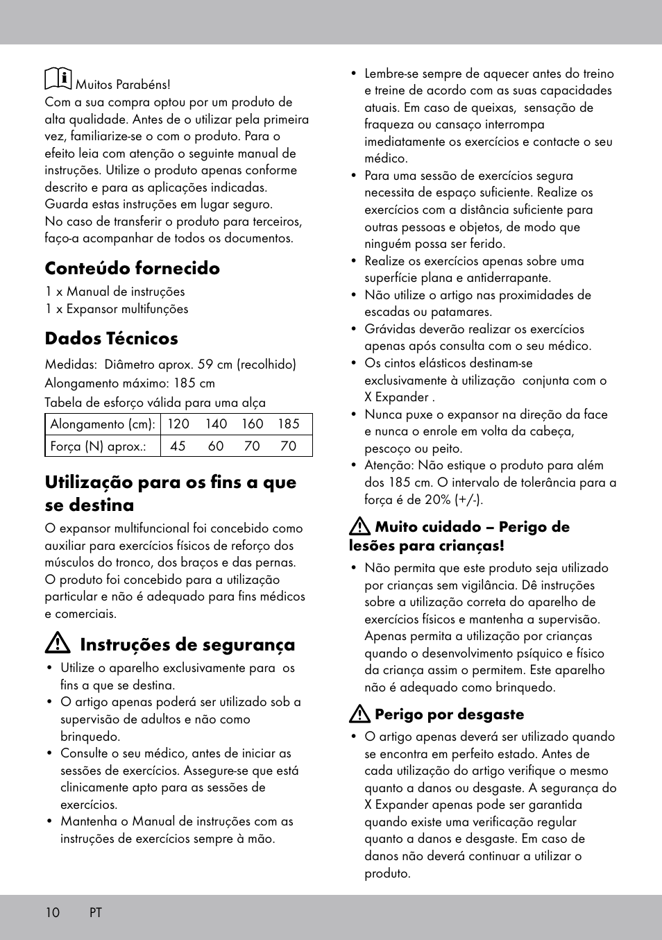 Conteúdo fornecido, Dados técnicos, Utilização para os fins a que se destina | Instruções de segurança | Crivit DF-1757 Multiexpander User Manual | Page 10 / 20