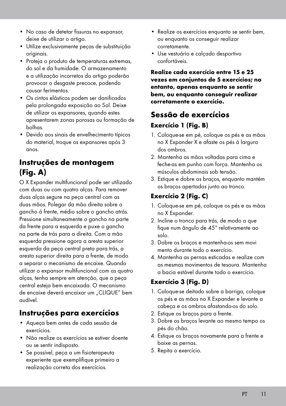 Instruções de montagem (fig. a), Instruções para exercícios, Sessão de exercícios | Crivit DF-1757 Multiexpander User Manual | Page 11 / 20