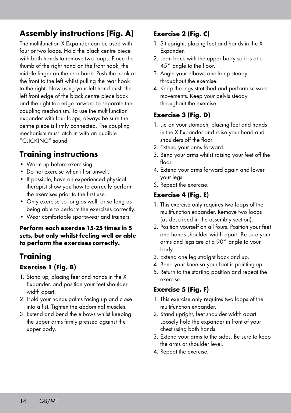 Assembly instructions (fig. a), Training instructions, Training | Crivit DF-1757 Multiexpander User Manual | Page 14 / 20