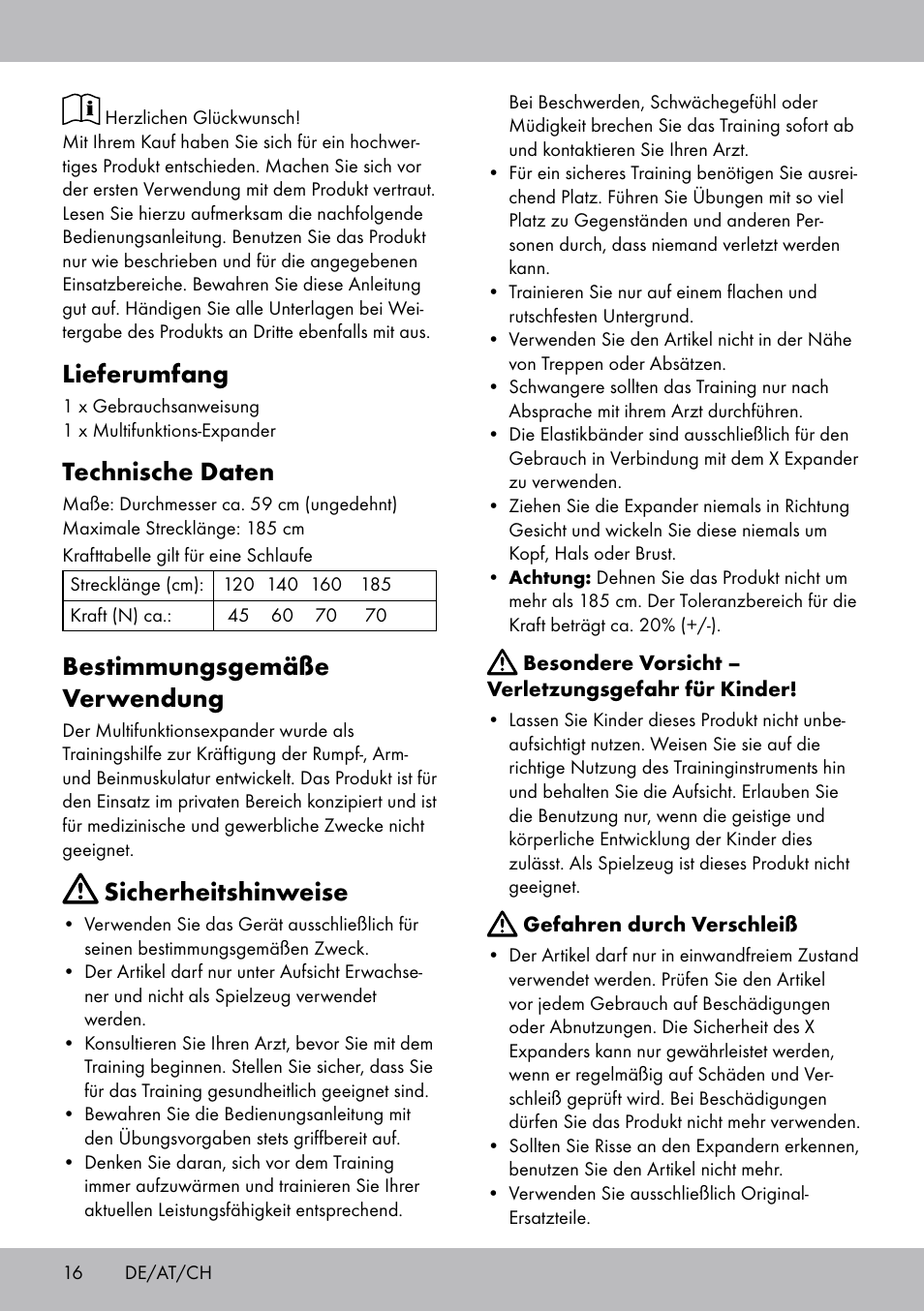 Lieferumfang, Technische daten, Bestimmungsgemäße verwendung | Sicherheitshinweise | Crivit DF-1757 Multiexpander User Manual | Page 16 / 20