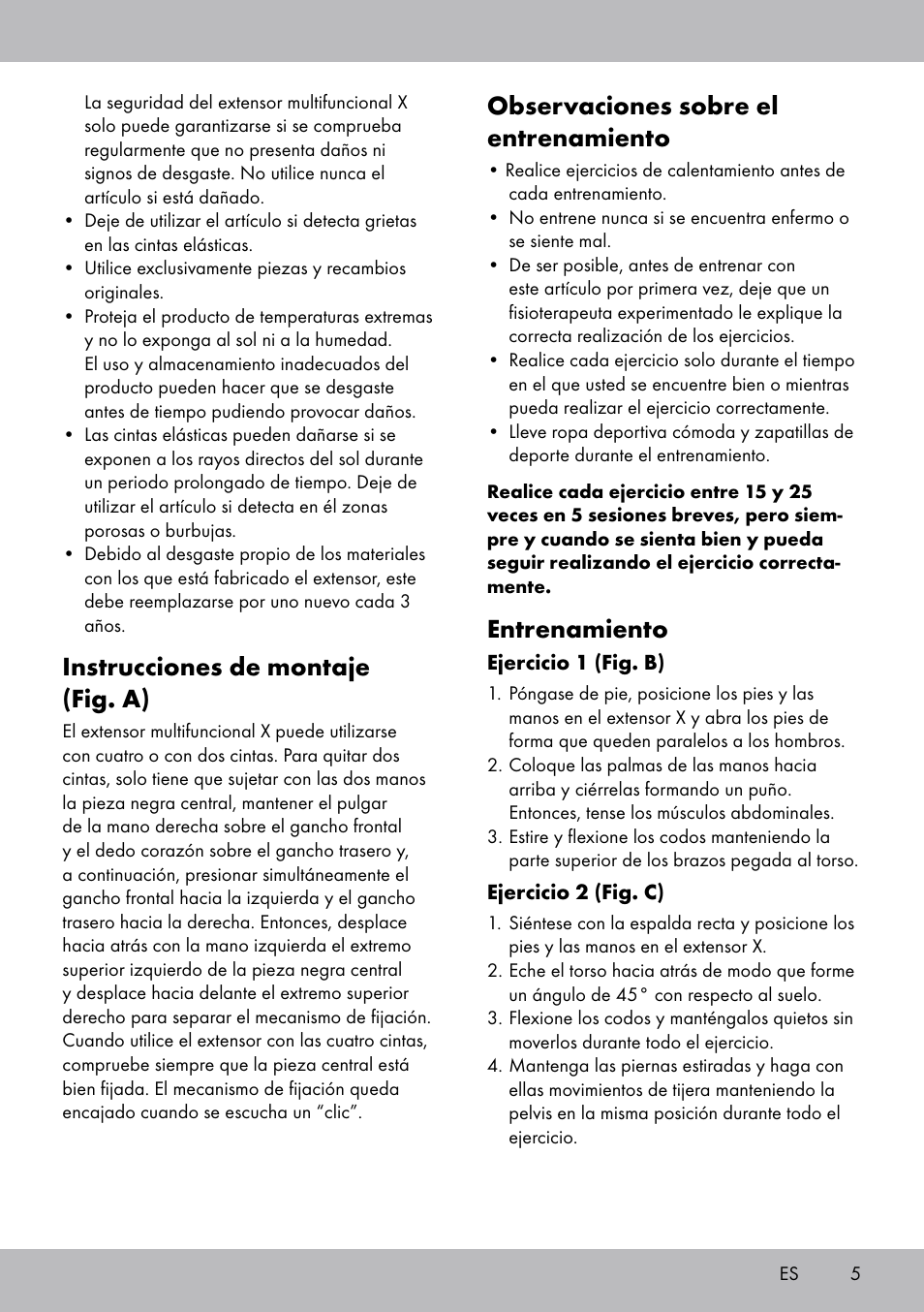 Instrucciones de montaje (fig. a), Observaciones sobre el entrenamiento, Entrenamiento | Crivit DF-1757 Multiexpander User Manual | Page 5 / 20