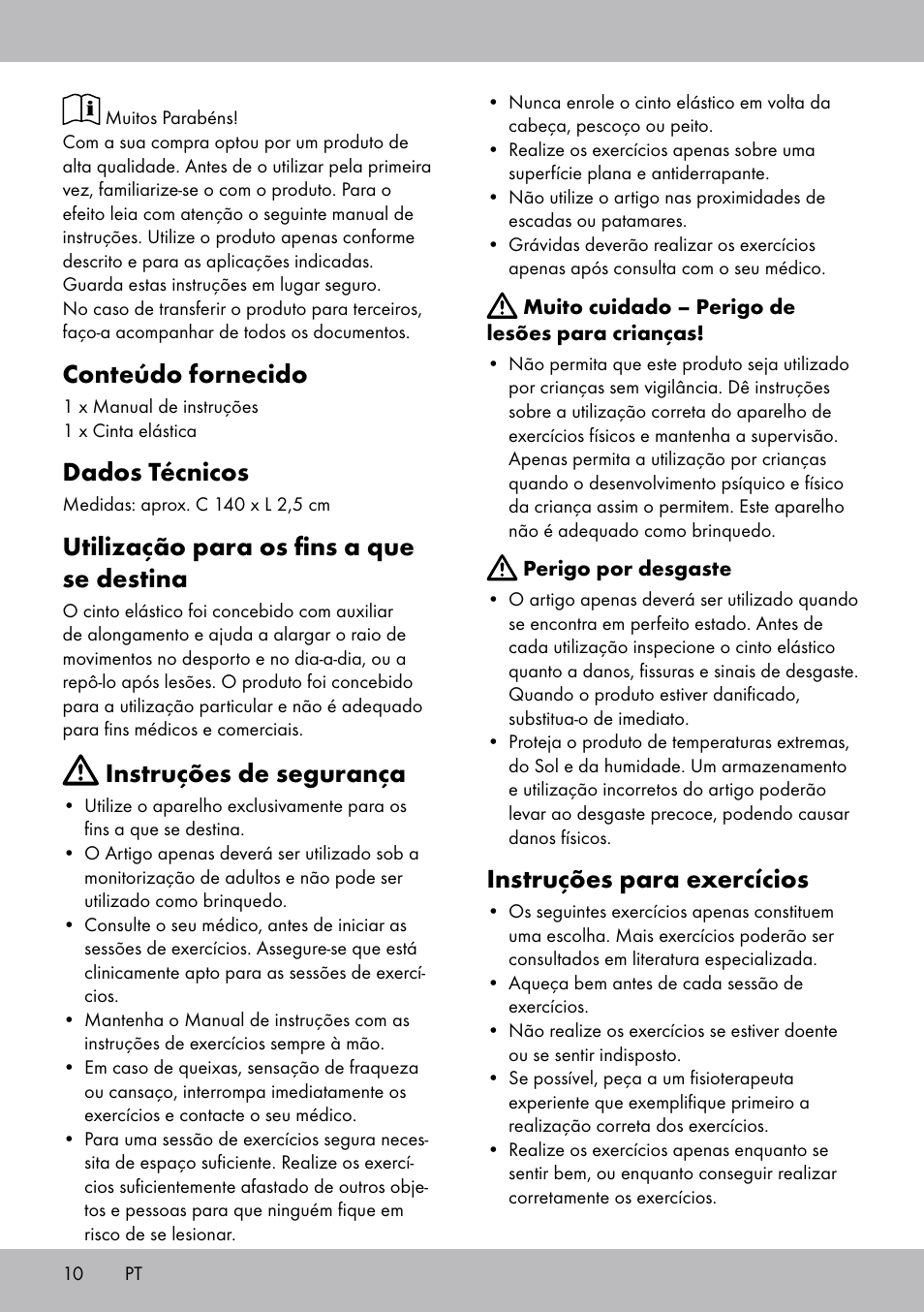 Conteúdo fornecido, Dados técnicos, Utilização para os fins a que se destina | Instruções de segurança, Instruções para exercícios | Crivit DF-1758 Stretchband User Manual | Page 10 / 20