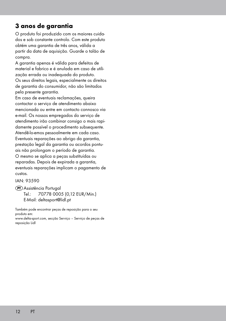 3 anos de garantia | Crivit DF-1758 Stretchband User Manual | Page 12 / 20