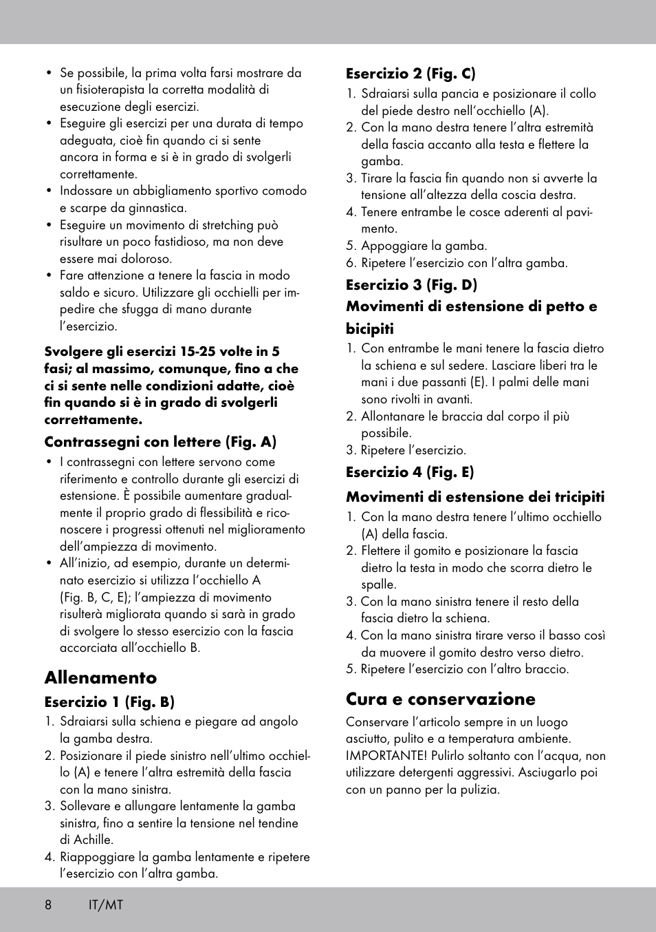 Cura e conservazione, Allenamento | Crivit DF-1758 Stretchband User Manual | Page 8 / 20