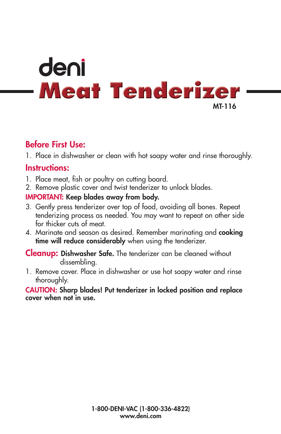 Deni MT-116 User Manual | 1 page