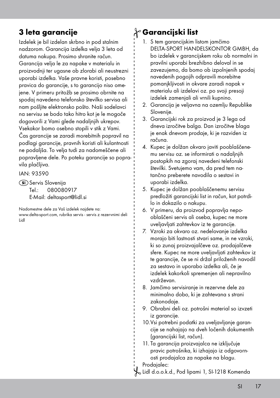 3 leta garancije, Garancijski list | Crivit DF-1758 Stretchband User Manual | Page 17 / 28