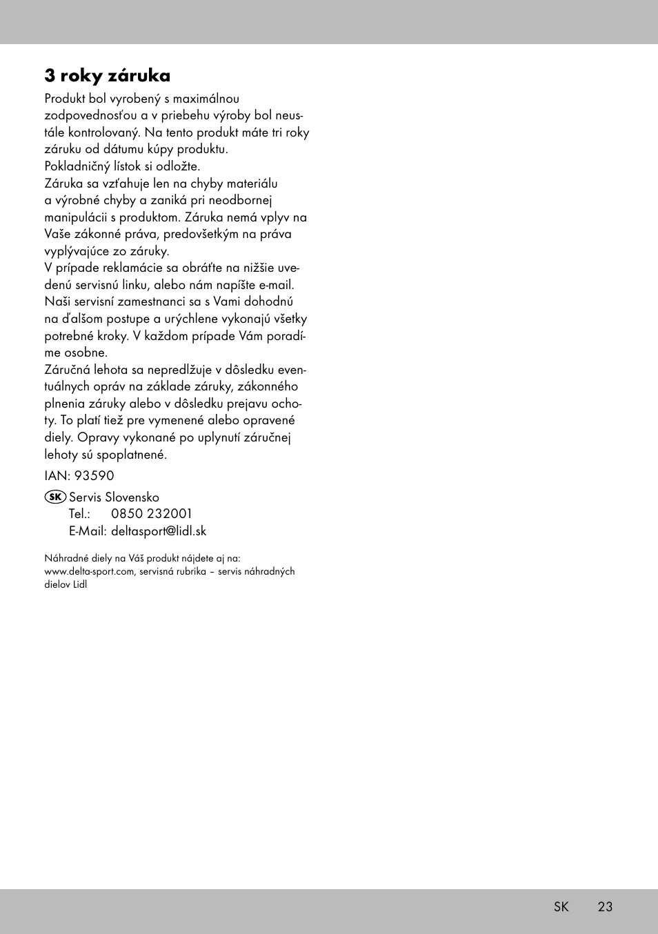 3 roky záruka | Crivit DF-1758 Stretchband User Manual | Page 23 / 28