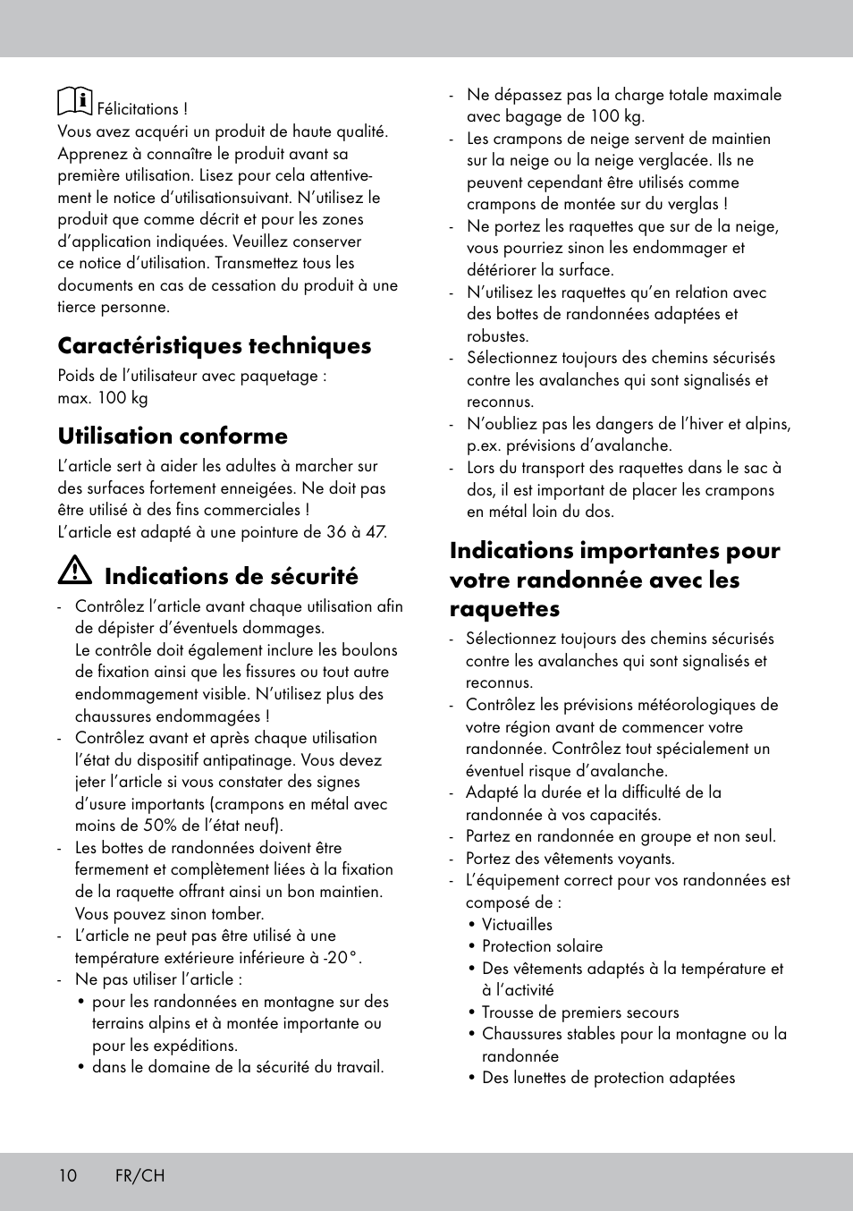 Caractéristiques techniques, Utilisation conforme, Indications de sécurité | Crivit SN-1531 User Manual | Page 10 / 28