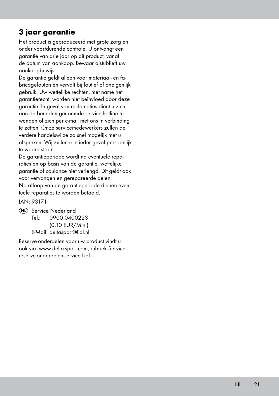 3 jaar garantie | Crivit SN-1531 User Manual | Page 21 / 28