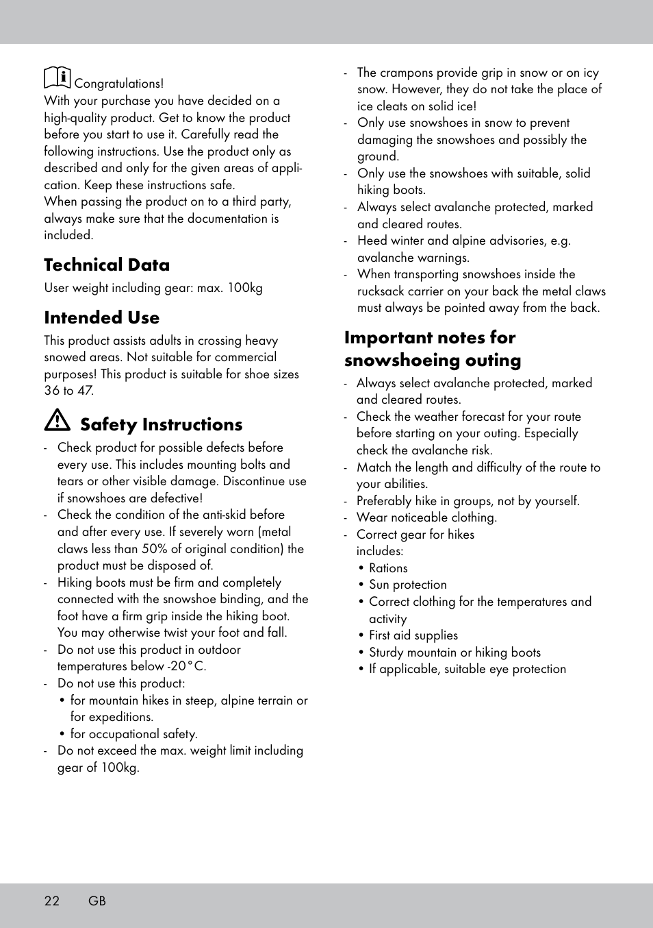 Technical data, Intended use, Safety instructions | Crivit SN-1531 User Manual | Page 22 / 28