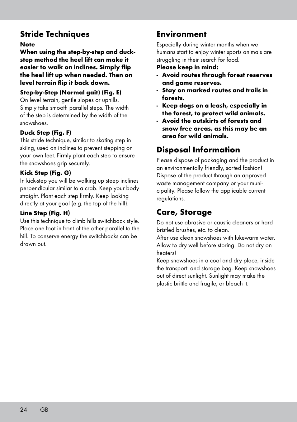 Environment, Disposal information, Care, storage | Stride techniques | Crivit SN-1531 User Manual | Page 24 / 28