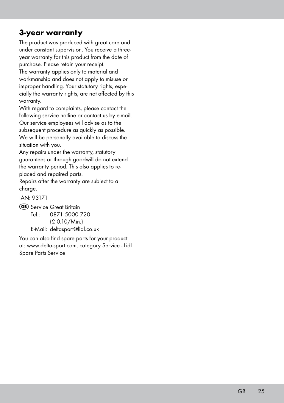 Year warranty | Crivit SN-1531 User Manual | Page 25 / 28